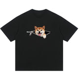 Plus-size Cotton Zip-up Dog-print Casual Summer Couple T-shirts