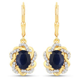 3.46 Carat Genuine Blue Sapphire and White Topaz .925 Sterling Silver Earrings