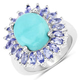6.10 Carat Genuine Larimar and Tanzanite .925 Sterling Silver Ring