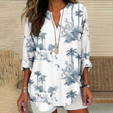 Womens Fashion Floral Print V-Neck Long-Sleeve T-Shirt