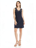 Aqua Women's Lace-Trim Shift Dress, Navy Size Medium
