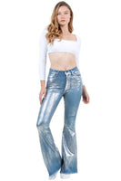 Metallic Bell Bottom Jean in Blue - Inseam 32\"