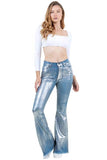 Metallic Bell Bottom Jean in Blue - Inseam 32\"