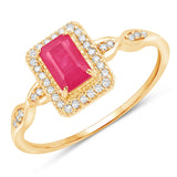 0.75 Carat Genuine Ruby and White Diamond 14K Yellow Gold Ring