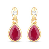 1.65 Carat Genuine Ruby and White Diamond 10K Yellow Gold Earrings