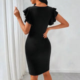 Womens Solid-Color Crew-Neck Elegant Slimming Bodycon Dress