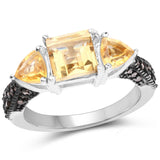 2.71 Carat Genuine Citrine and Champagne Diamond .925 Sterling Silver Ring
