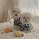 Korea Plaid Khaki Blue Pocket Pajamas For Dogs