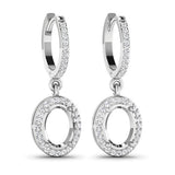 0.32 Carat Genuine White Diamond 14K White Gold Semi Mount Earrings - holds 8x6mm Oval Gemstones
