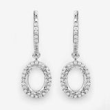 0.32 Carat Genuine White Diamond 14K White Gold Semi Mount Earrings - holds 8x6mm Oval Gemstones