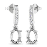 0.14 Carat Genuine White Diamond 14K White Gold Semi Mount Earrings - holds 7x5mm Oval Gemstones