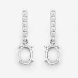 0.14 Carat Genuine White Diamond 14K White Gold Semi Mount Earrings - holds 7x5mm Oval Gemstones