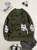 Mens Cute And Quirky Cat-print Knit Sweater