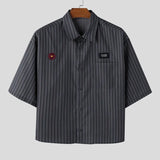 Loose-fitting Cropped Mens Striped Short-sleeve Shirt