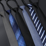 Mens Business Formal Zipper Tie With Blue Stripes