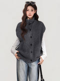 Grey Lapel Knitted Vest Sweater Warm Coat Women's Autumn And Winter Innerwear Top