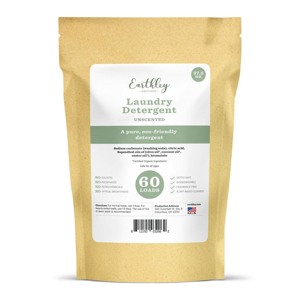 Earthley Wellness Laundry Detergent, Natural, Gentle & Effective for Sensitive Skin, Safe for Baby Clothes & Cloth Diapers, Biodegradable, Eco-Friendly, Plant-Based Cleaners (60 Loads, Unscented)