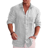 Men's Casual Digital-Print Lapel Striped Shirt