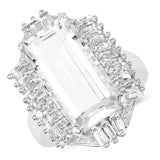 9.77 Carat Genuine Crystal Quartz & White Topaz .925 Sterling Silver Ring