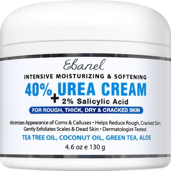 Ebanel Urea Cream 40% plus Salicylic Acid 2%, Foot Cream for Dry Cracked Heels Feet Knees Elbows Hands, Foot Dead Skin Cuticle Callus Remover Toenail Softener, Keratolytic Skin Barrier Repair