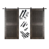Vertical Slat Double Door Barn Door Kit | Black Barn Door Hardware