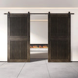 Vertical Slat Double Door Barn Door Kit | Black Barn Door Hardware