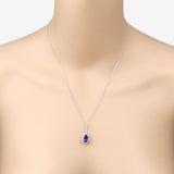3.05 Carat Genuine Tanzanite and White Diamond 14K White Gold Pendant