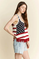 Jade By Jane Full Size American Flag Fringe Tank Top Plus Size
