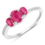 1.02 Carat Genuine Ruby and White Diamond 14K White Gold Ring