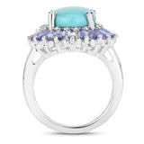 6.10 Carat Genuine Larimar and Tanzanite .925 Sterling Silver Ring