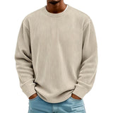 Mens Casual Long-sleeve Crew-neck Corduroy Sweatshirt
