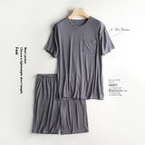 Men's Home Wear Thin Summer T-shirt Half Sleeve Shorts Suit Skin-friendly