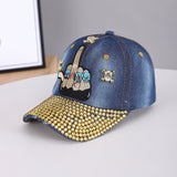 Men's And Women's Matching Metal Skull Embroidered Cap With Diamond-Studded Brim - A Unique Dark Style Flat Brim Hat Suitable For Streetwear And Casual Party Attire