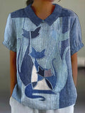 New Womens Short-sleeve Shirt With A Creative Vintage Floral Design
