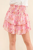 And The Why Printed Lurex Smocked Waist Tiered Skort