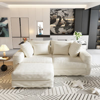 104.3 ' Plush Corduroy 4-Seat Sofa, Modern Comfy Upholstered Sofa Cloud Couch, Deep Seat Couches with Soft Pillows and 2 Ottomans, Convertible Sofa Lounge Chair, for Living Room,Apartment,Office,Beige