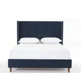 Peyton Upholstered Queen Bed with 54' High Headboard and Traditional Buttoned Tufting in Blue Velvet