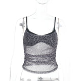 New Sexy Mesh Leopard-Print Fake Two-Piece Camisole Top