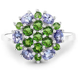 2.03 Carat Genuine Tanzanite and Chrome Diopside .925 Sterling Silver Ring