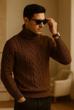 Mens Turtleneck Cable-Knit Sweater In Plus Sizes
