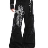 Mens Cross-Design Rhinestone-Embellished Double-Waist Button Denim Jeans