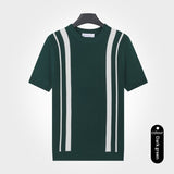 Mens Ice-Silk Cool-Feel Striped Crew-Neck Knitted Top