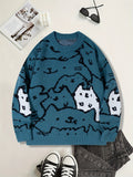 Mens Cute And Quirky Cat-print Knit Sweater