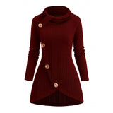 Womens Asymmetrical Turtleneck Long-Sleeve Knitted Cardigan
