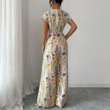 Autumn Short-sleeved Waist-cinching Wide-leg Pants