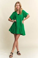 ADORA Tiered Notched Short Sleeve Dress
