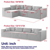 104-Inch Corduroy  Modular L Shaped Sectional Sofa,Luxury Floor Couch Set,Upholstered Indoor Furniture,Foam-Filled Compressed Sofa for Living Room,Bedroom,4 PC Free Combination