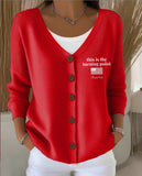 Womens Printed Knitted Sweater With Buttons Printed Cardigan