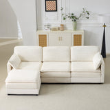 104' Plush Cloud 3 Seater Sofa: Modular 3 Seater Sofa + Ottoman with 22' Beige Chenille Cushions + 2 Throw Pillows - Compact Size for Apartment, Living Room, Bedroom (Beige)