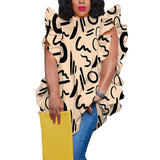 Women's Plus-Size Printed Crew-Neck Ruffle-Trim Loose-Fit Blouse